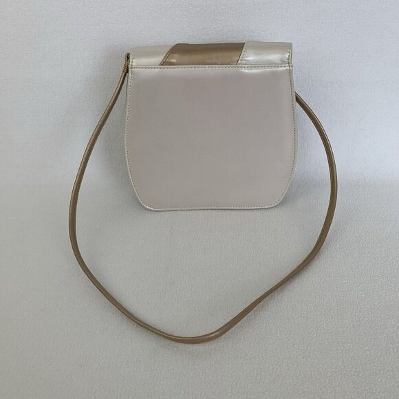 Retro Shoulder Bag Purse Clutch Small Colorblock White Gold Wave Patent Leather - Picture 2 of 16